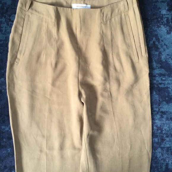 Promod UK Dress Pants Trousers Beige Linen Blend Camel Flowy Ankle 32 Waist - Picture 3 of 14